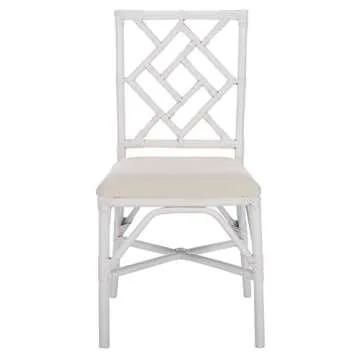 SAFAVIEH Home Bhumi Coastal White Rattan Accent Chair with Cushion (Set of 2)