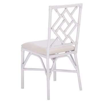 SAFAVIEH Home Bhumi Coastal White Rattan Accent Chair with Cushion (Set of 2)