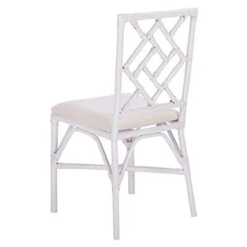SAFAVIEH Home Bhumi Coastal White Rattan Accent Chair with Cushion (Set of 2)