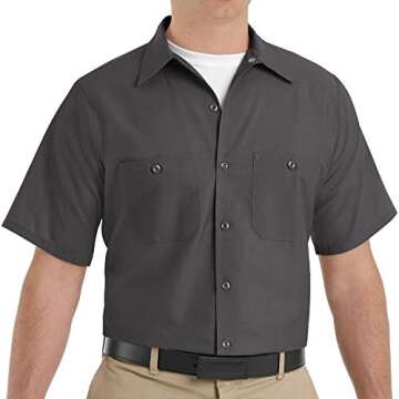 Red Kap Men's Standard Industrial Work Shirt, Regular Fit, Short Sleeve, Charcoal, X-Large