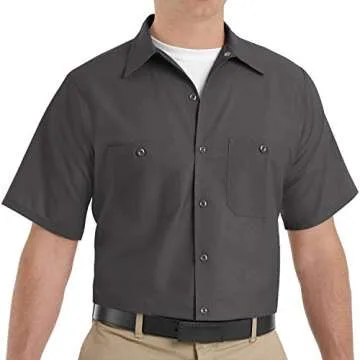 Red Kap Men's Standard Industrial Work Shirt, Regular Fit, Short Sleeve, Charcoal, X-Large