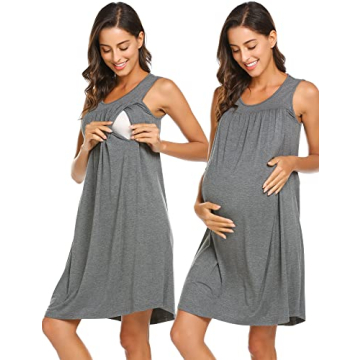 Ekouaer Women's Maternity Sleepwear Short Sleepwear Nursing Nightgown Medium Grey Textile Large