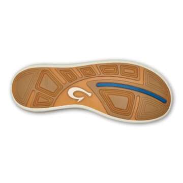 OLUKAI Moku Pae Men's Boat Shoes, No Tie Laces & Stretch Construction, Lightweight & Breathable Mesh, Comfort Fit & Wet Grip Rubber Soles, Trench Blue/Off White, 12