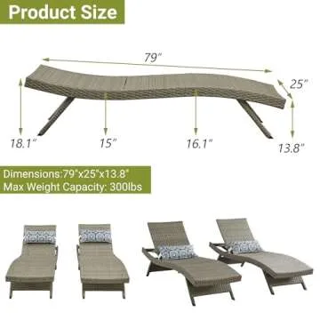 Durable 79’’ Long Reclining Chaise Lounges Set with Adjustable Cushions for Outdoor Use