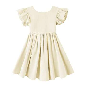 LYXIOF Toddler Baby Girl Cotton Linen Summer Dress Ruffle Sleeve Back Bowknot Kids Beach Dresses
