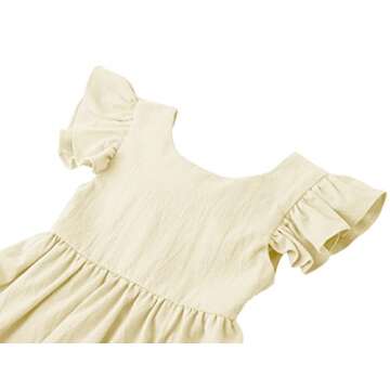 LYXIOF Toddler Baby Girl Cotton Linen Summer Dress Ruffle Sleeve Back Bowknot Kids Beach Dresses