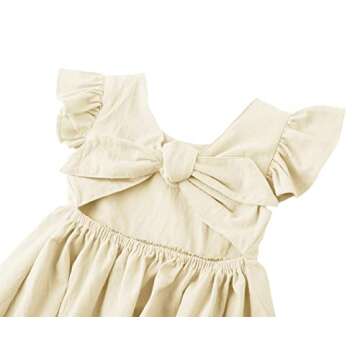 LYXIOF Toddler Baby Girl Cotton Linen Summer Dress Ruffle Sleeve Back Bowknot Kids Beach Dresses