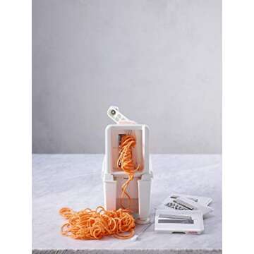 Paderno World Cuisine 4-Blade Folding Vegetable Slicer / Spiralizer Pro, Counter-Mounted and includes 4 Different Stainless Steel Blades