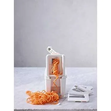 Paderno World Cuisine 4-Blade Folding Vegetable Slicer / Spiralizer Pro, Counter-Mounted and includes 4 Different Stainless Steel Blades
