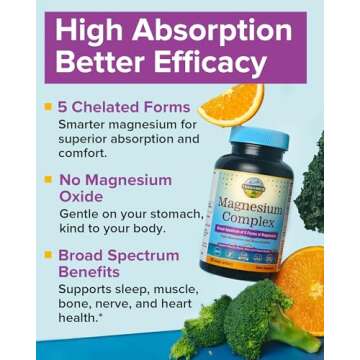 Terranics 5-in-1 Magnesium Complex Supplement 500mg - 5 Forms High Absorption Magnesium Glycinate Citrate Malate Aspartate Gluconate for Sleep Muscle Heart Health - Non-GMO 240 Vegan Capsules