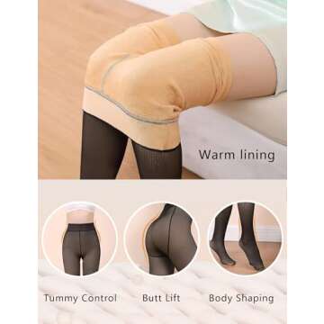 Bontierie Women Fleece Lined Tights High Waisted Thermal Pantyhose Leggings Warm Thick Thermal Tights for Winter