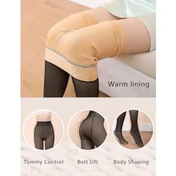 Bontierie Women Fleece Lined Tights High Waisted Thermal Pantyhose Leggings Warm Thick Thermal Tights for Winter