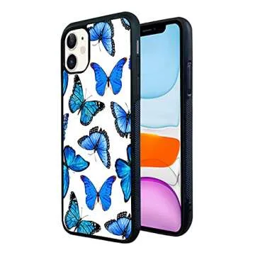 FANXI Blue Butterfly iPhone Case for 11 6.1 Inch - Shockproof Protective Cute Cool Blue Butterflies ...