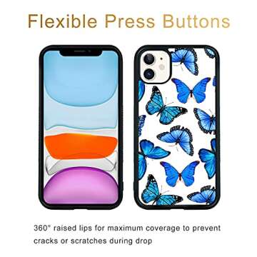 FANXI Blue Butterfly iPhone Case for 11 6.1 Inch - Shockproof Protective Cute Cool Blue Butterflies Phone Case Designed for iPhone 11 Case for Women Girls Black