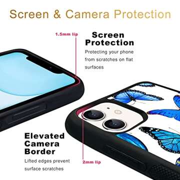 FANXI Blue Butterfly iPhone Case for 11 6.1 Inch - Shockproof Protective Cute Cool Blue Butterflies Phone Case Designed for iPhone 11 Case for Women Girls Black