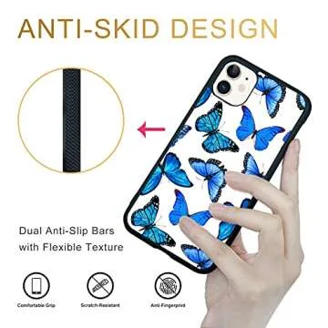 FANXI Blue Butterfly iPhone Case for 11 6.1 Inch - Shockproof Protective Cute Cool Blue Butterflies Phone Case Designed for iPhone 11 Case for Women Girls Black