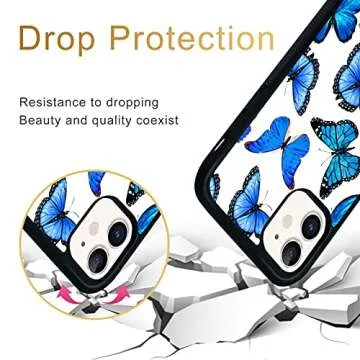 FANXI Blue Butterfly iPhone Case for 11 6.1 Inch - Shockproof Protective Cute Cool Blue Butterflies Phone Case Designed for iPhone 11 Case for Women Girls Black