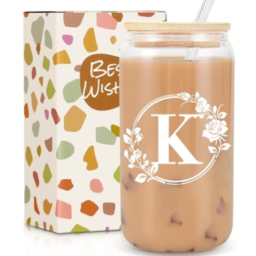 Personalized Monogrammed Glass Cups for Women - Unique 16oz Gift