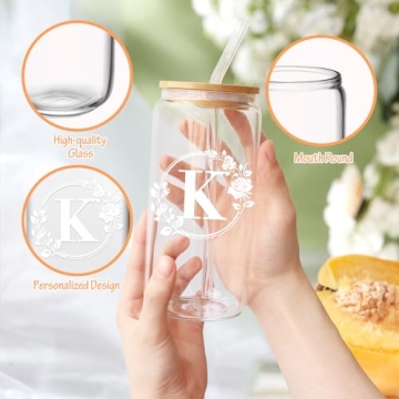 Monogrammed Glass Cups Personalized Gifts for Women 16oz