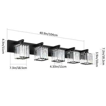 Aipsun Bathroom Vanity Light Black Light Fixtures 5 Light Crystal Vanity Light Modern Bathroom Lighting (Exclude Bulb)