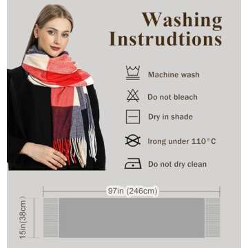 YSense Women's Long Plaid Blanket Scarf Chunky Oversized Winter Fall Warm Scarf Big Tartan Scarves W...