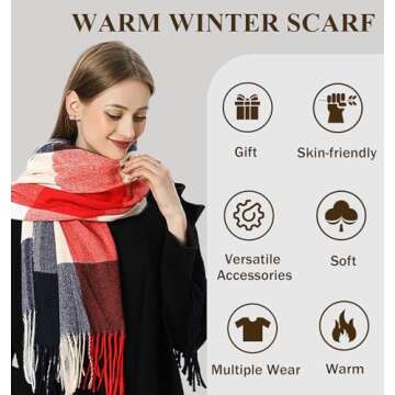 YSense Women's Long Plaid Blanket Scarf Chunky Oversized Winter Fall Warm Scarf Big Tartan Scarves Wrap Shawl Ladies Gifts