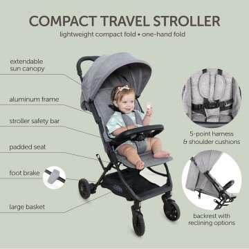 Compact Baby Travel Stroller with Canopy & Easy Fold