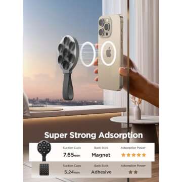 Suction Phone Case Mount, Magnetic Silicone Suction Cup Phone Grip Holder Stand for iPhone 16 Pro Ma...