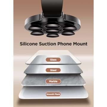 Suction Phone Case Mount, Magnetic Silicone Suction Cup Phone Grip Holder Stand for iPhone 16 Pro Max, Hands-Free Cell Phone Accessory Holder for Selfies and Tiktok Videos, Creator and Sharer