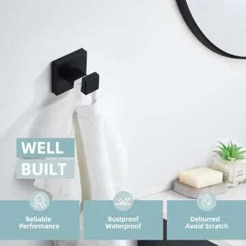 Angle Simple Towel Hook Matte Black, SUS 304 Stainless Steel Coat Robe Hook, Bathroom Hand Towel Hanger for Wall