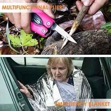 THINKWORK Car Emergency Kit for Teen Girl and Lady's Gifts, Pink Emergency Roadside Assistance kit with Digital Air Compressor, 10FT Jumper, First Aid Kit, and More Ideal Pink Car Accessories Tool -E7