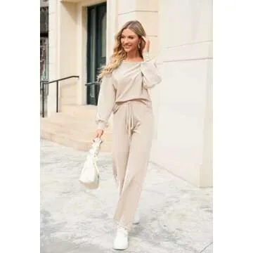 Meenew Women's 2 Piece Sweatsuits Knit Sweater Pants Set
