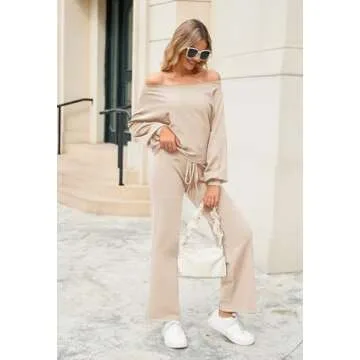 Meenew Women's 2 Piece Sweatsuits Knit Sweater Pants Set