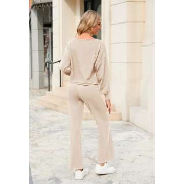 Meenew Women's 2 Piece Sweatsuits Knit Sweater Pants Set