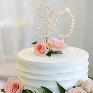 30th Birthday Cake Topper with Bling Crystal Rhinestones
