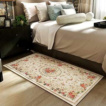 Ukeler Luxury Soft Rustic Floral Area Rugs Washable Elegant Shabby Rose Rug Non Slip Accent Floor Ru...