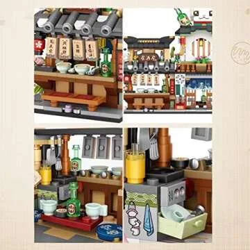 ELAICREE Japanese Street View Izakaya Shop Mini Building Blocks, MOC Creative DIY Simulation Architecture, 789 Pcs Mini Simulation Architecture Construction Toy