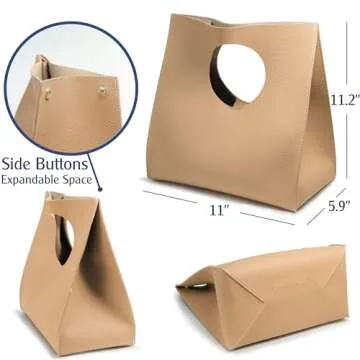 HOXIS Vintage Minimalist PU Leather Handbag in Nude