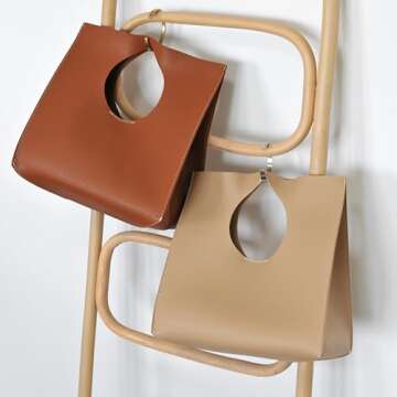 HOXIS Vintage Minimalist PU Leather Handbag in Nude