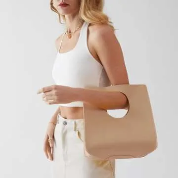 HOXIS Vintage Minimalist PU Leather Handbag in Nude