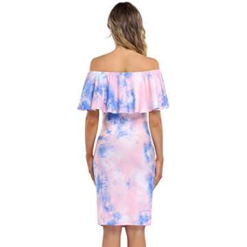 Maternity Outfits Women's Maternity Dress Off Shoulder Casual Maxi Dress Rainbow Maternity Dress (XL,Pink&Blue01)