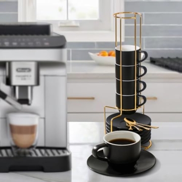 Lareina Stackable Espresso Cups Set of 6 with Saucers