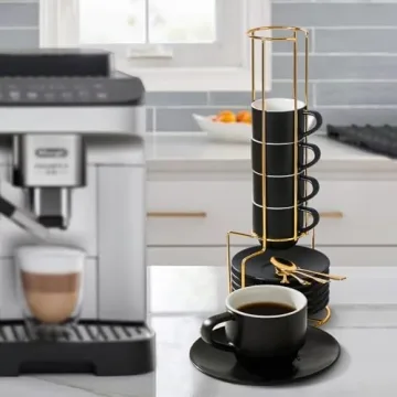 Lareina Stackable Espresso Cups Set of 6 with Saucers