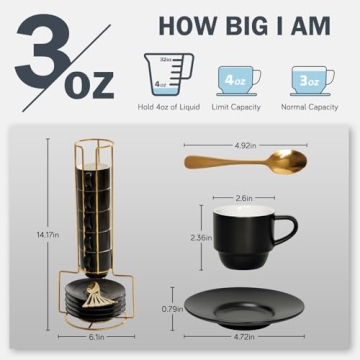 Lareina Stackable Espresso Cups Set of 6 with Saucers