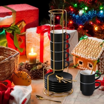 Lareina Stackable Espresso Cups Set of 6 with Saucers