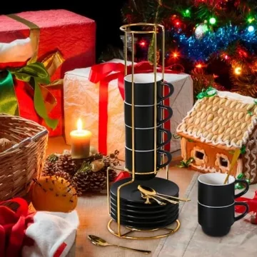 Lareina Stackable Espresso Cups Set of 6 with Saucers