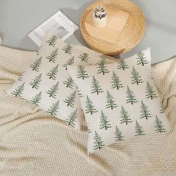 QANOK Christmas Pillow Covers 18x18 Set of 2, Christmas Tree Decor Throw Pillow Covers Winter Holiday Decorative Cushion Case Christmas Decorations for Home Couch Sofa Outdoor