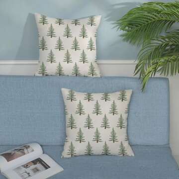 QANOK Christmas Pillow Covers 18x18 Set of 2, Christmas Tree Decor Throw Pillow Covers Winter Holiday Decorative Cushion Case Christmas Decorations for Home Couch Sofa Outdoor