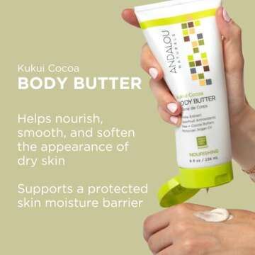 Andalou Naturals Body Butter, Kukui Cocoa Nourishing Body Cream, 8 Oz, Shea Butter, Cocoa Butter & A...