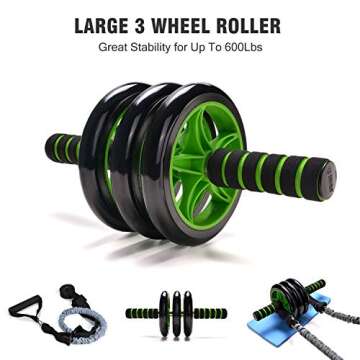 Odoland 3-In-1 AB Wheel Roller Kit AB Roller Pro with Resistant Band,Knee Pad,Anti-Slip Handles,Storage Bag and Training Program - Perfect Abdominal Core Carver Fitness Workout for Abs